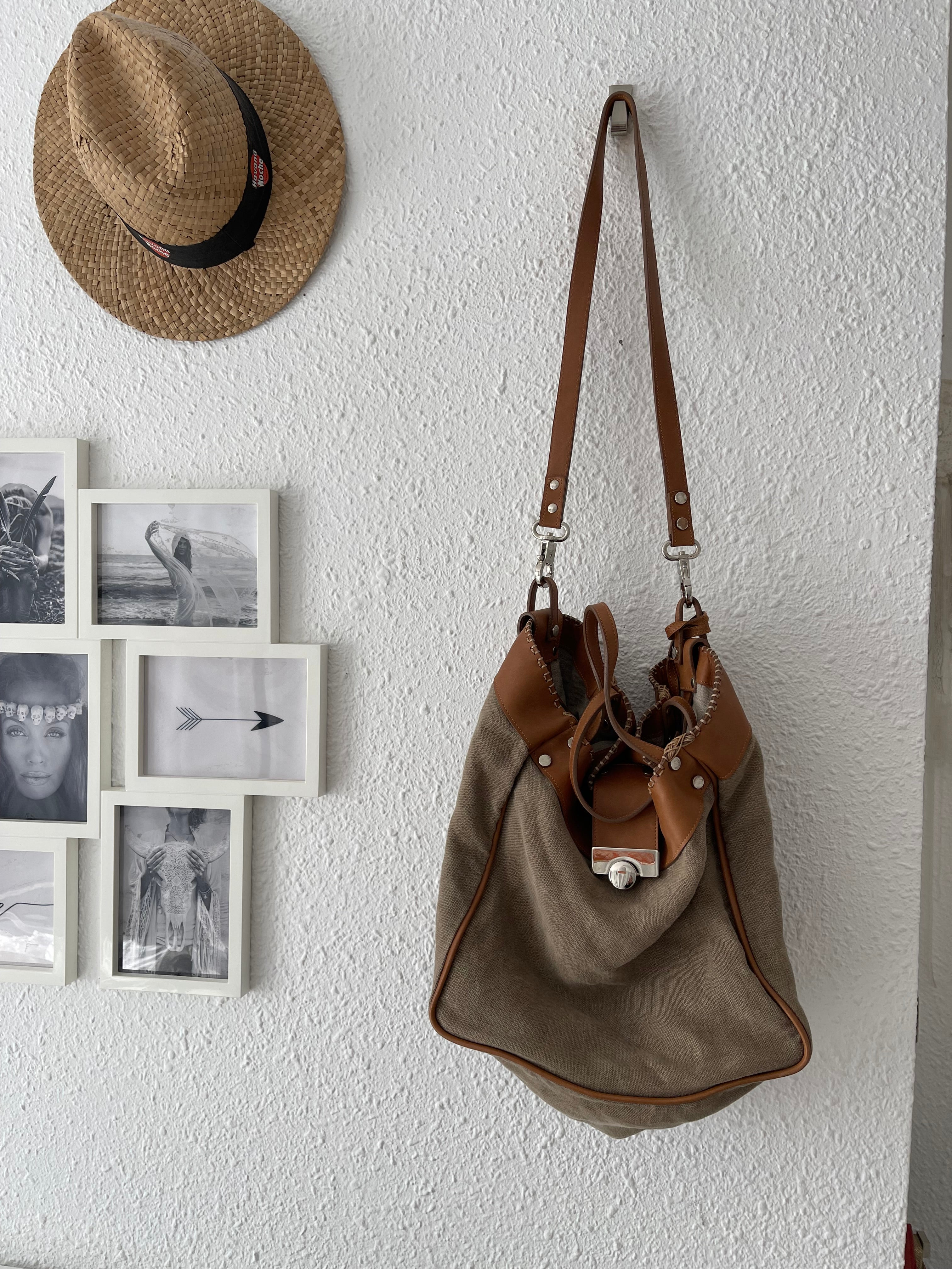 Sac cabas bohème lin et cuir Carlos Arthémis – Taille unique