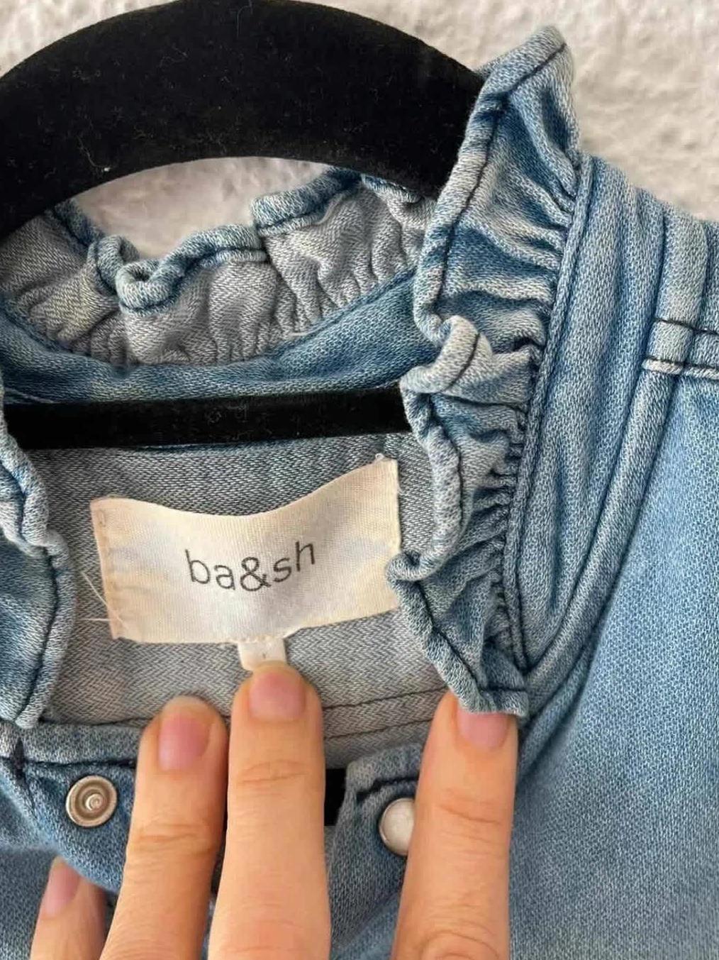 Blouse ba&sh denim lavé à col volanté – Taille 1