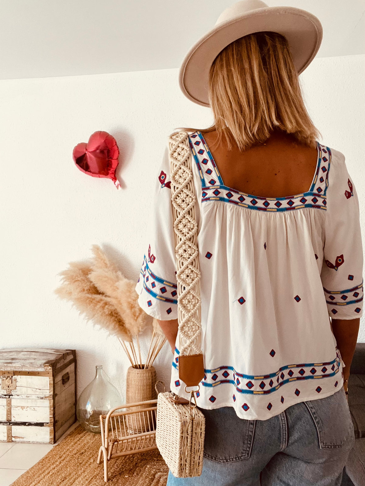 Blouse bohème oiseaux brodée ba&sh écru