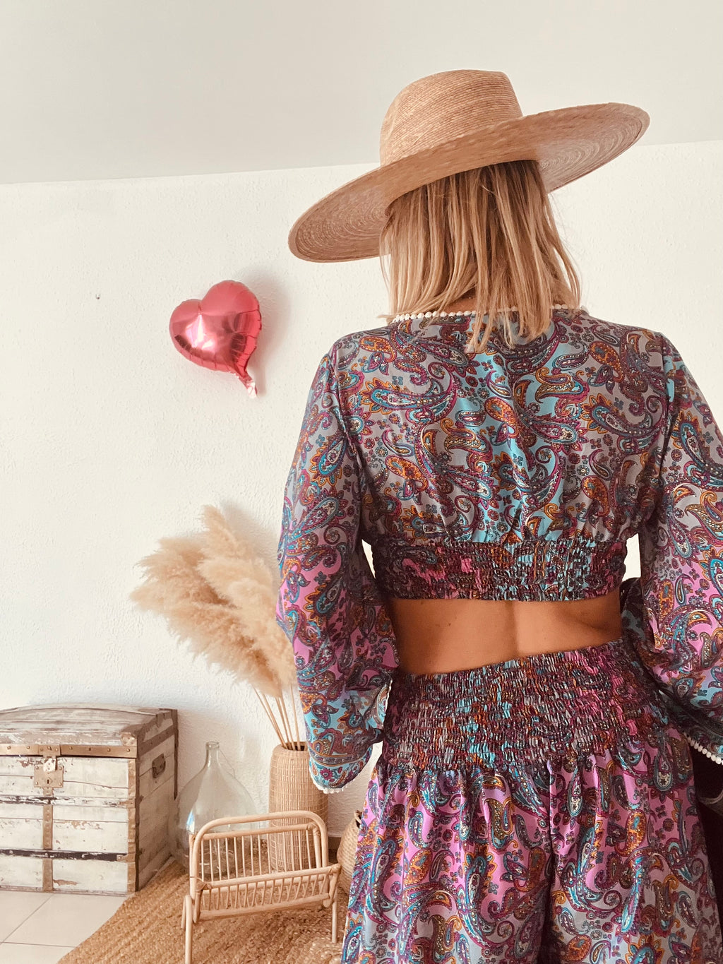 Ensemble Crop Top Pantalon Bohème Paisley Pièce Bohème – Taille M/L