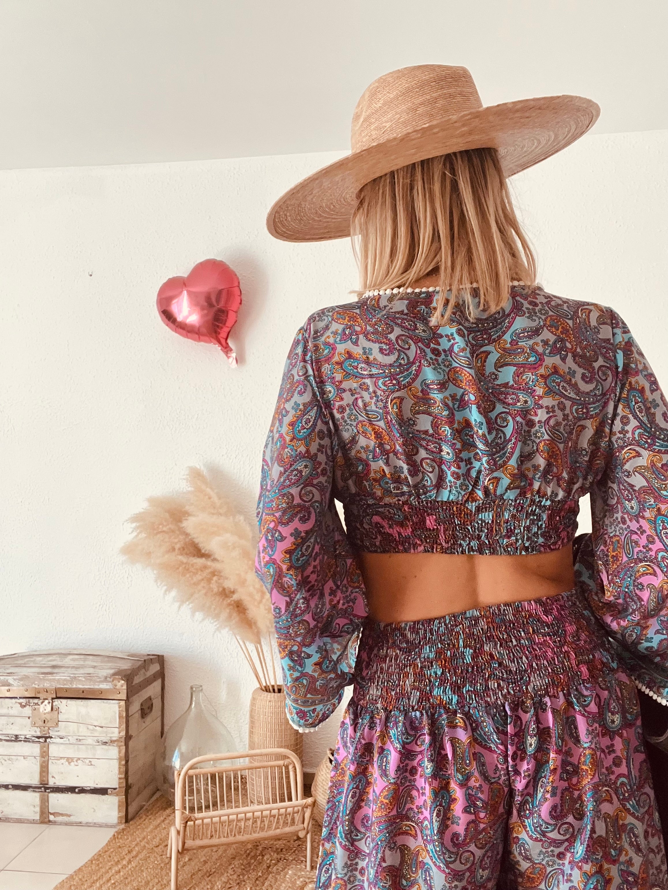 Ensemble Crop Top Pantalon Bohème Paisley Pièce Bohème – Taille M/L