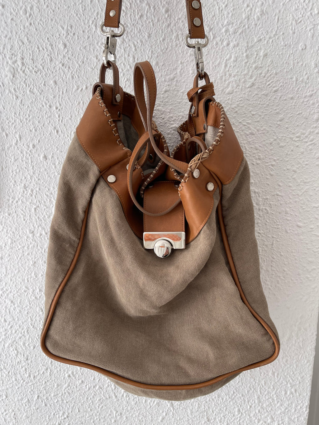 Sac cabas bohème lin et cuir Carlos Arthémis – Taille unique