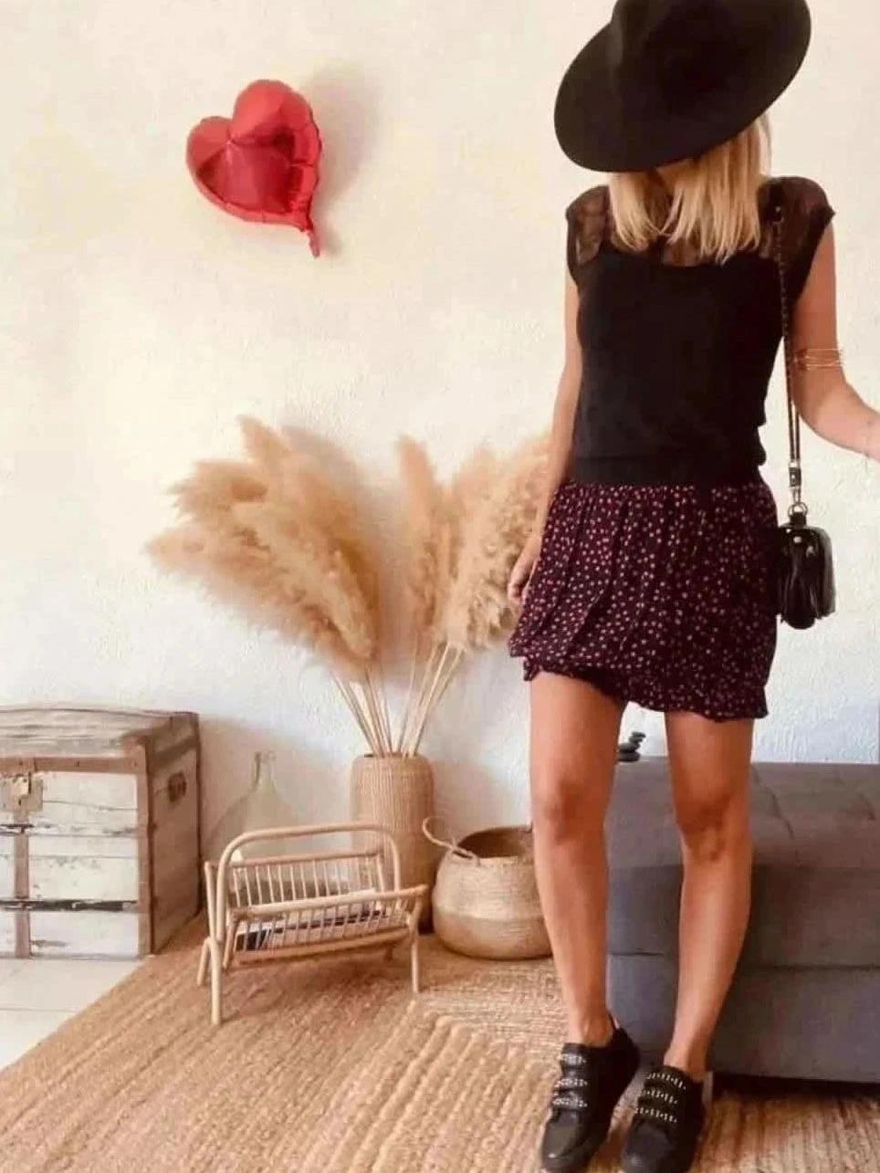 Jupe en soie noire à pois fuchsia Sandro – Taille 1