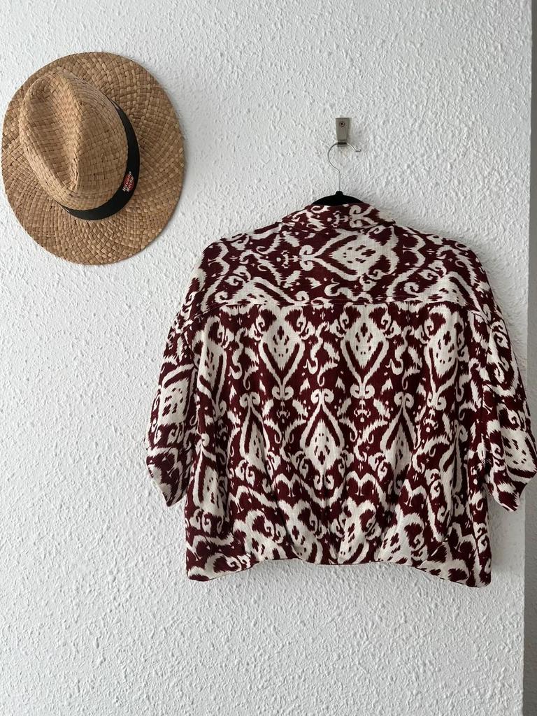 Blouse Zara imprimé ikat bordeaux & écru - taille M