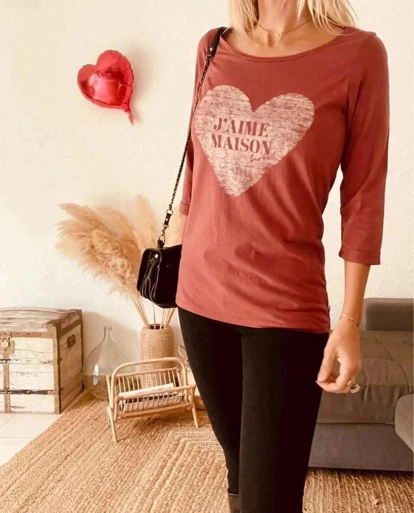 T-shirt rouge terre cuite Maison Scotch – Taille 3 -b-241103-3493