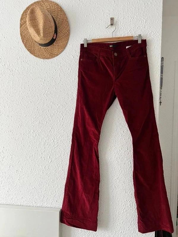 Pantalon Maje velours côtelé bordeaux, coupe bootcut évasée - taille 40