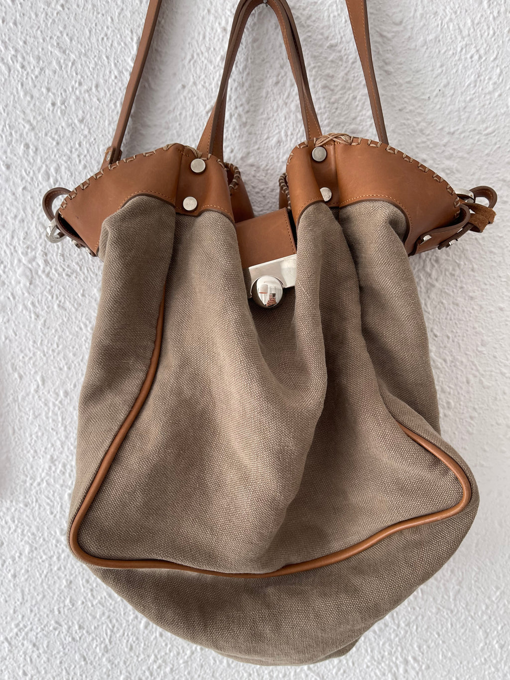 Sac cabas bohème lin et cuir Carlos Arthémis – Taille unique