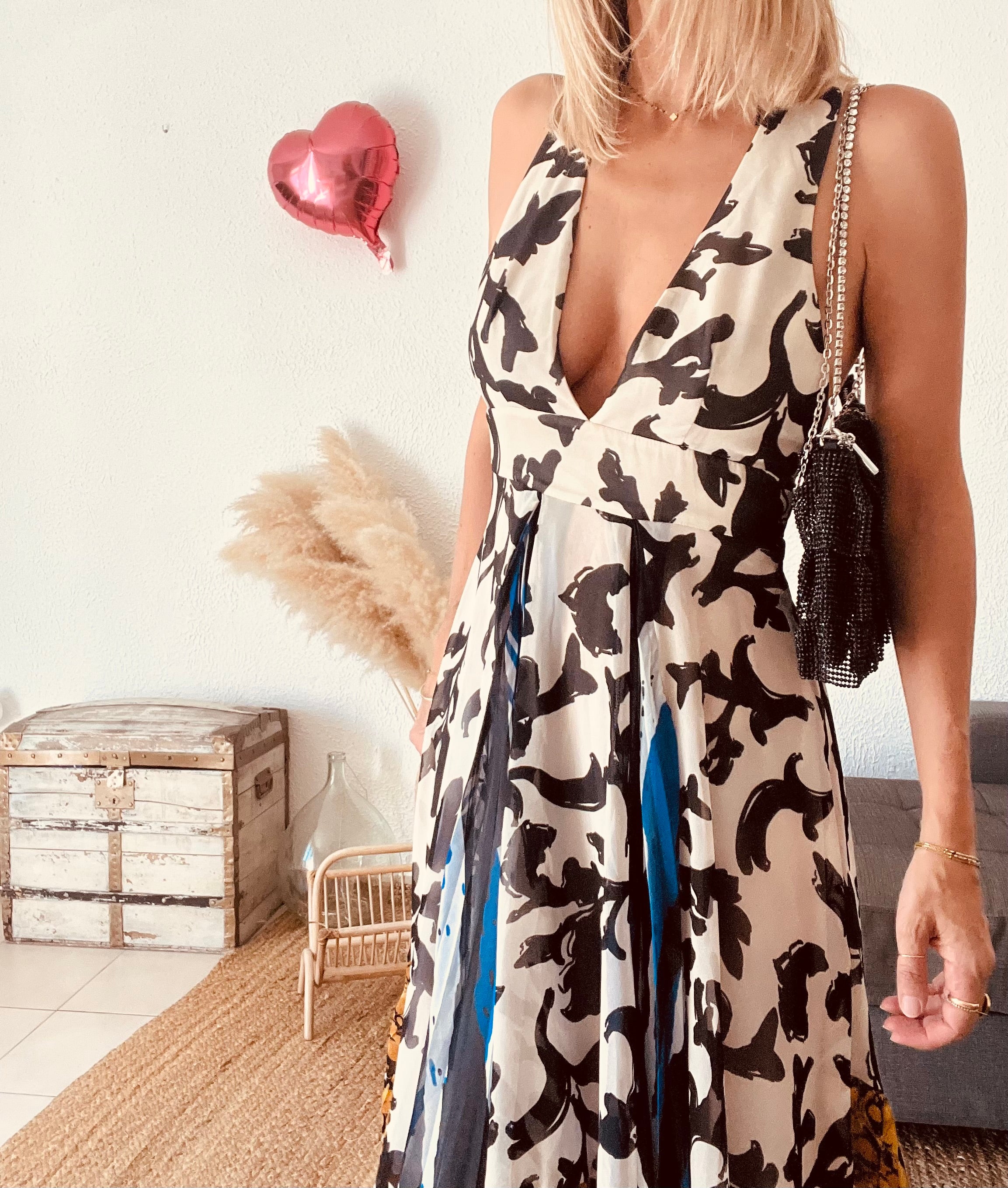 Robe longue dos nu imprimé baroque ivoire Zara – Taille S