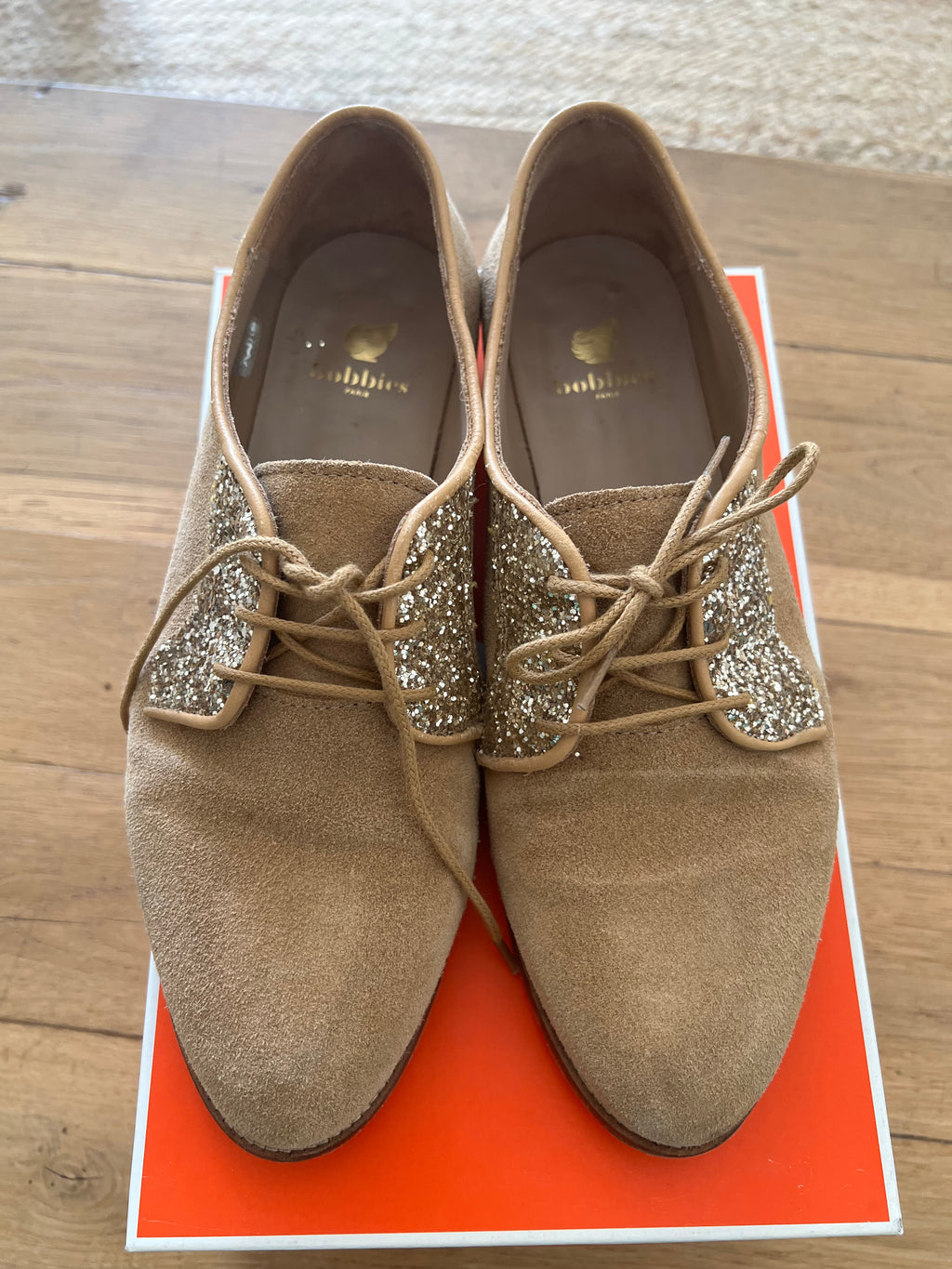 Derbies glitter camel Bobbies La Romancière – Taille 39