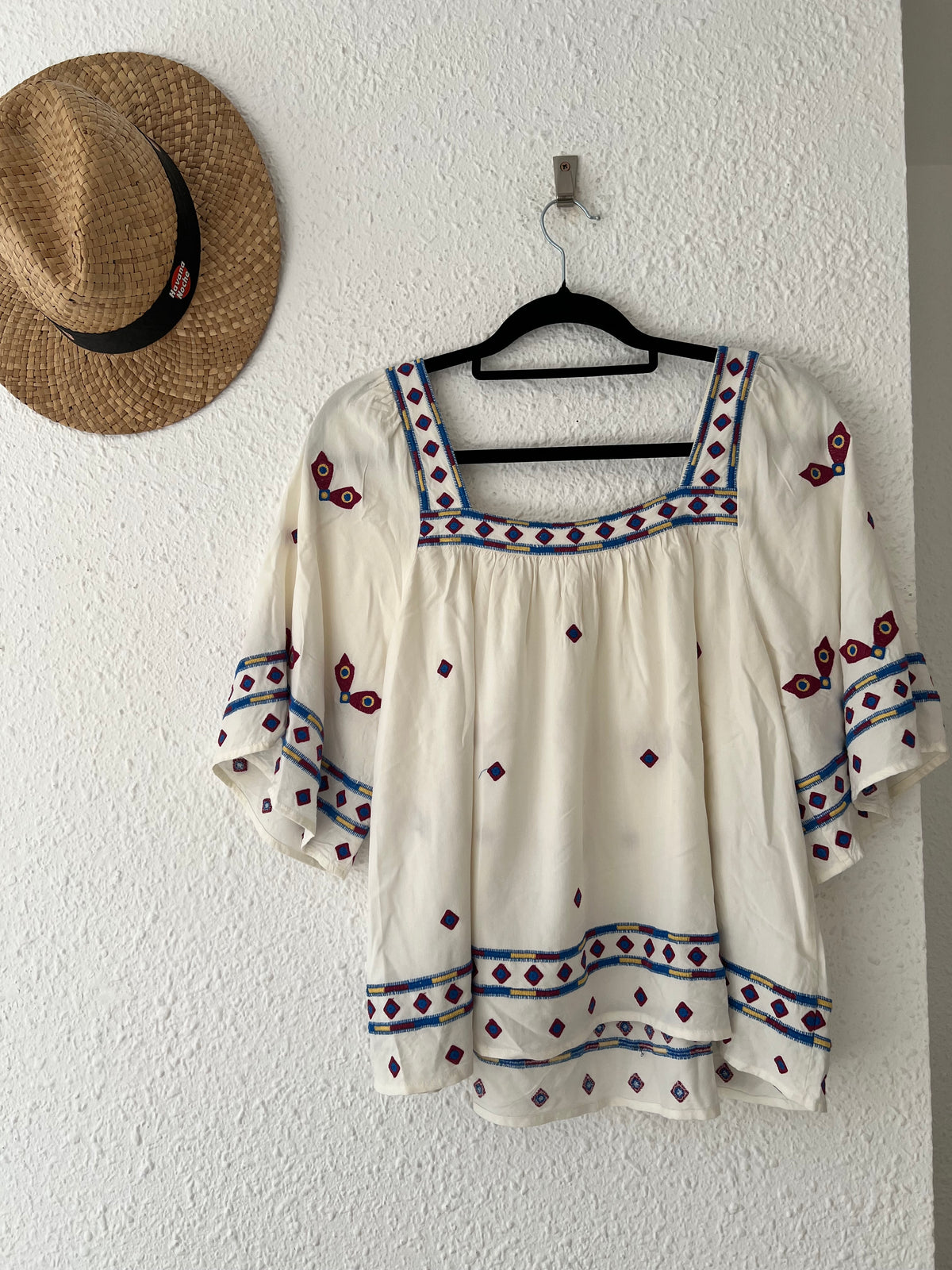 Blouse bohème oiseaux brodée ba&sh écru