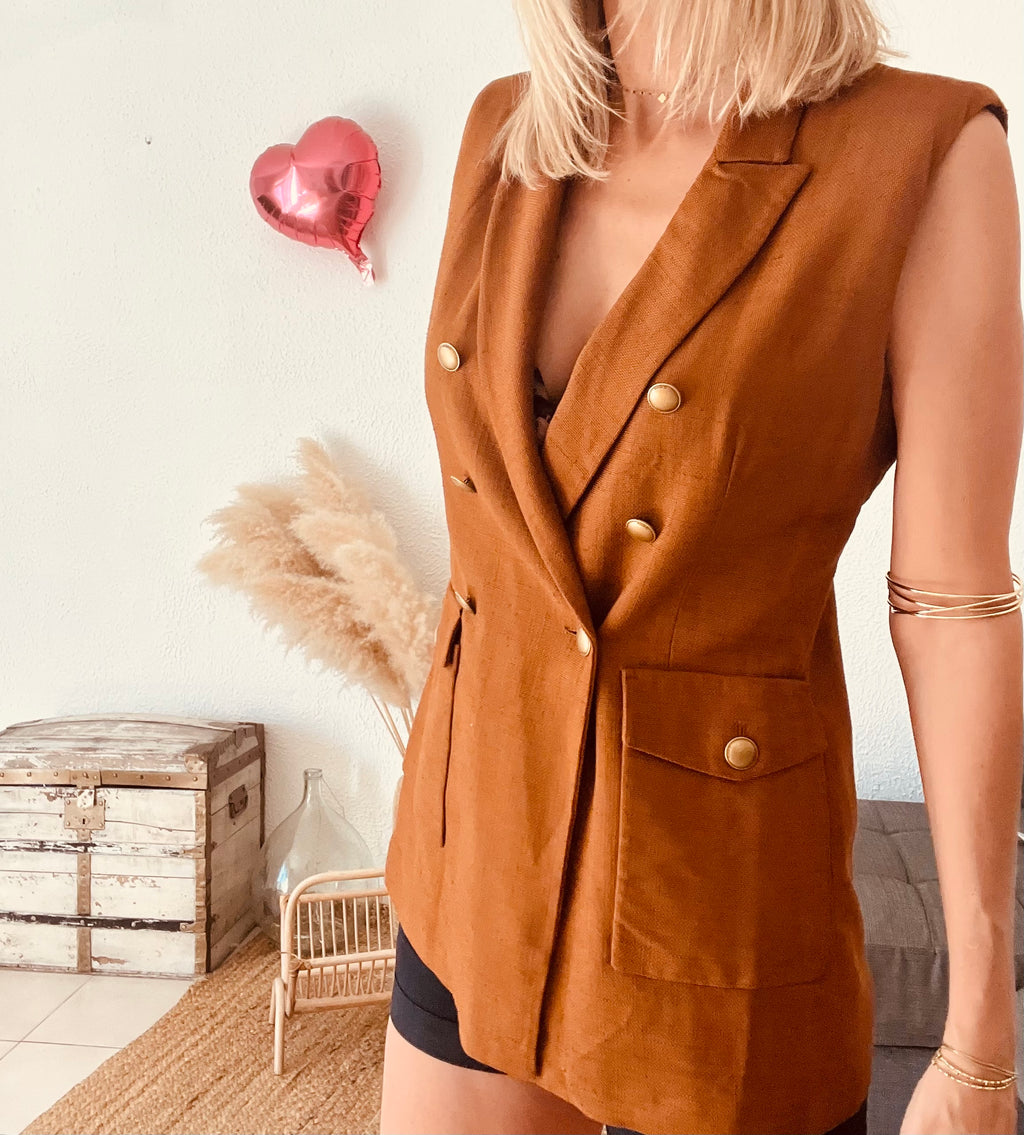 Gilet long boutonné cognac Pinko – Taille 40