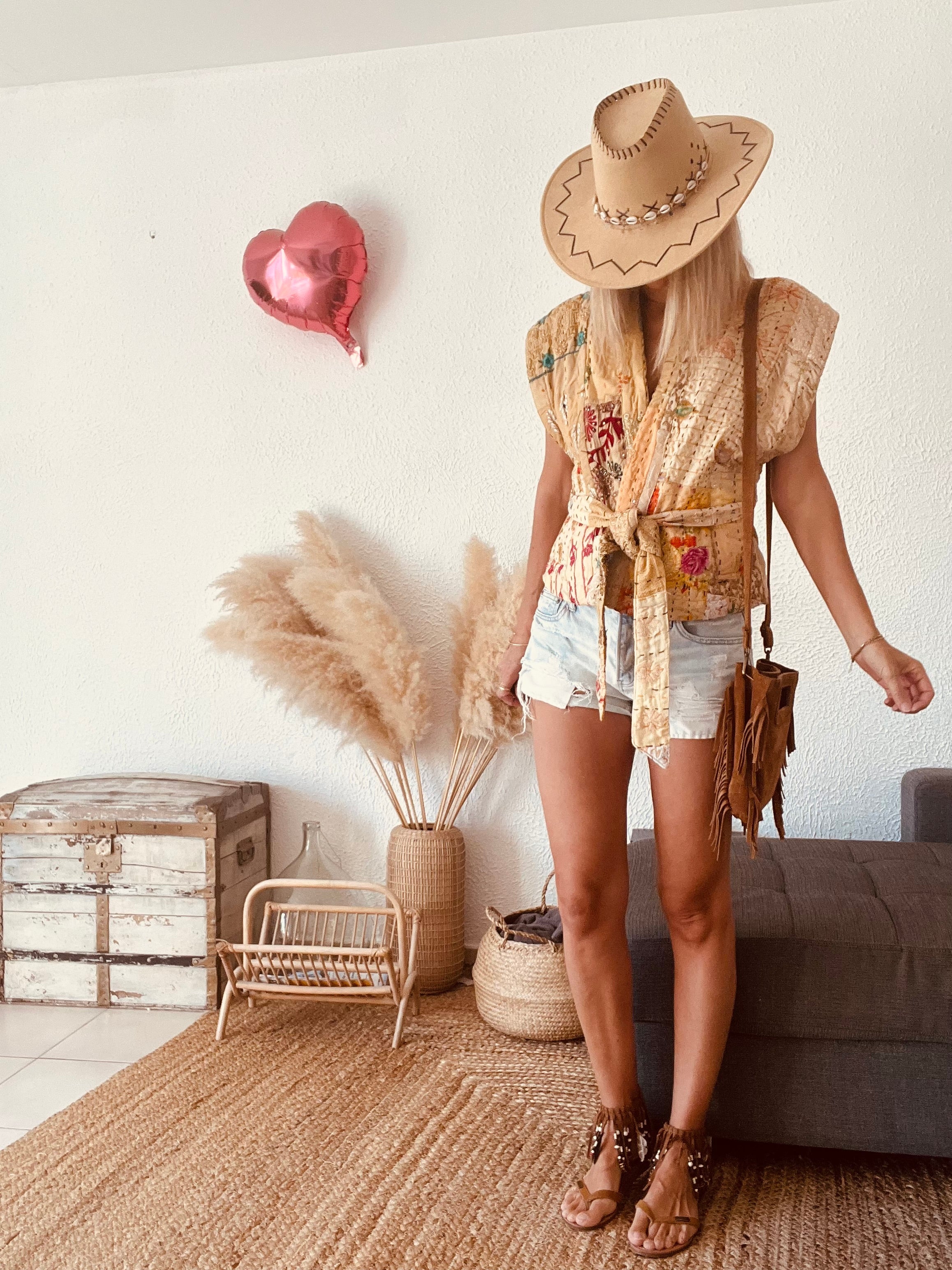 Veste kimono kantha upcyclée beige Sissel Edelbo – Taille unique