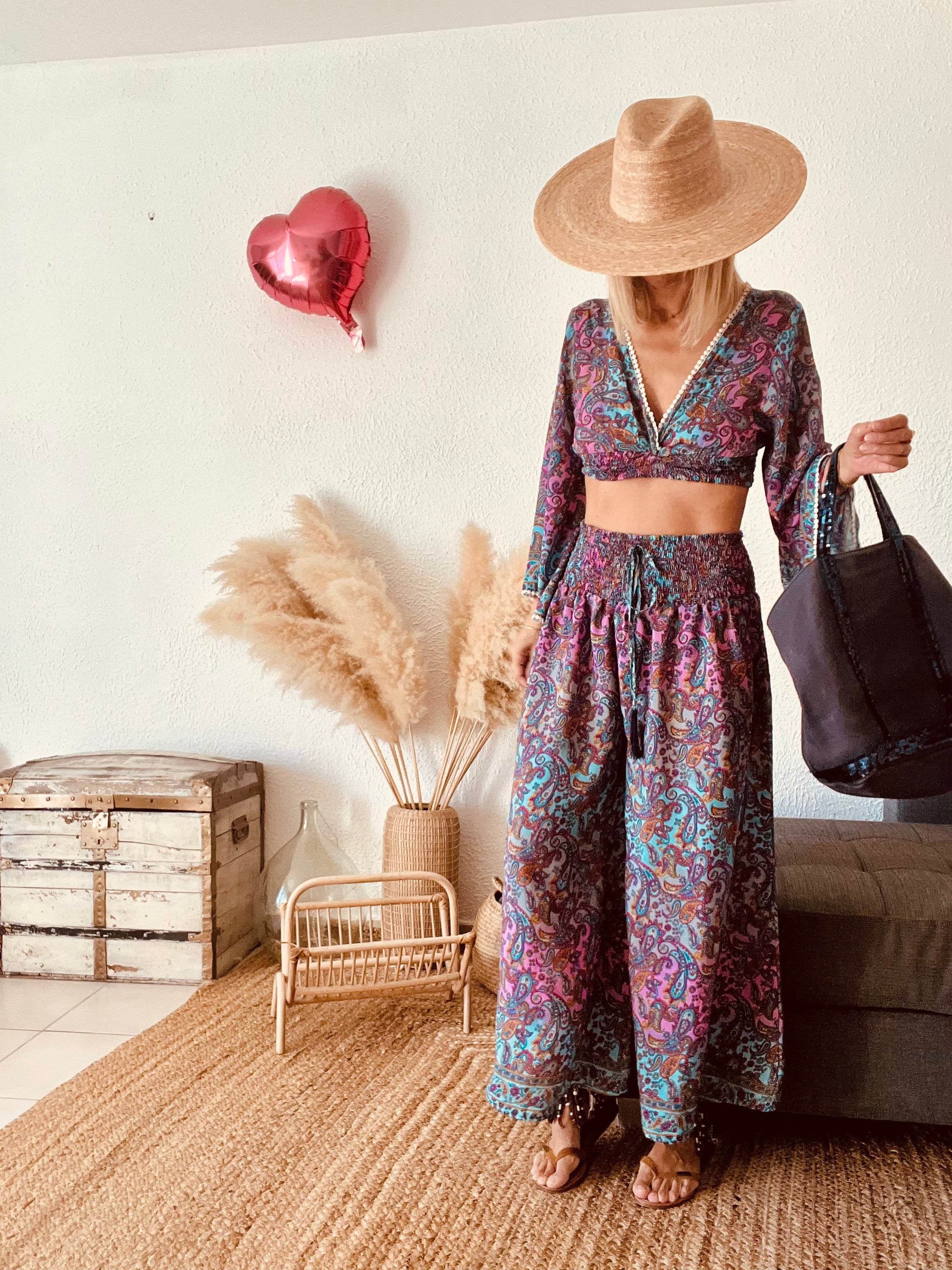 Ensemble Crop Top Pantalon Bohème Paisley Pièce Bohème – Taille M/L