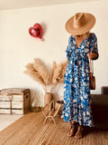 Robe longue fleurie bohème bleue GOA – Taille L
