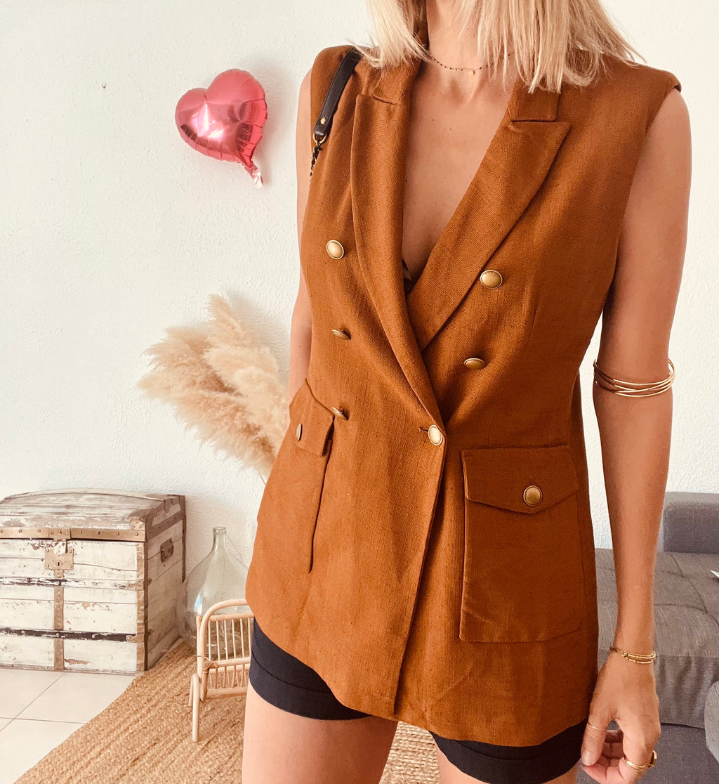 Gilet long boutonné cognac Pinko – Taille 40