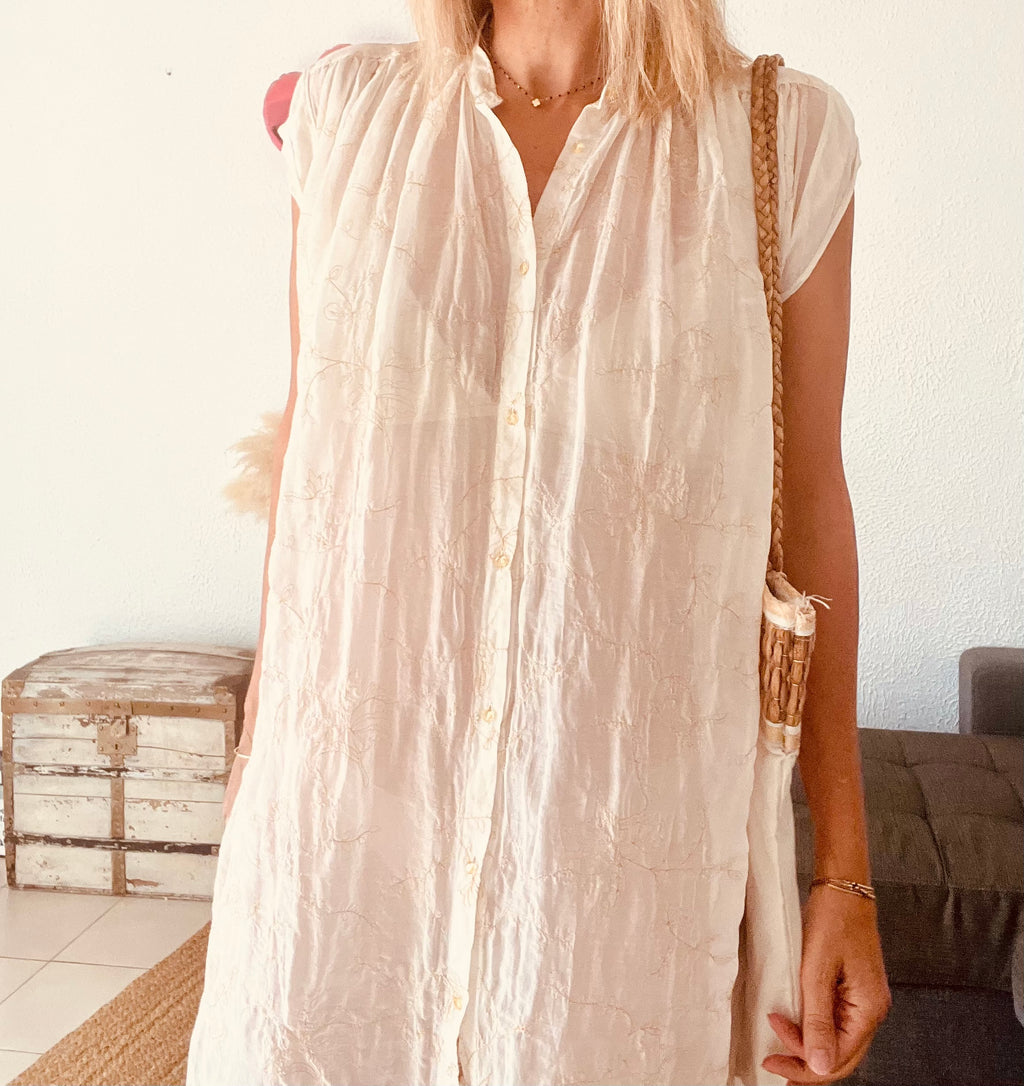 Robe chemise brodée écrue forte_forte Resort – Taille 0 (XS/S)
