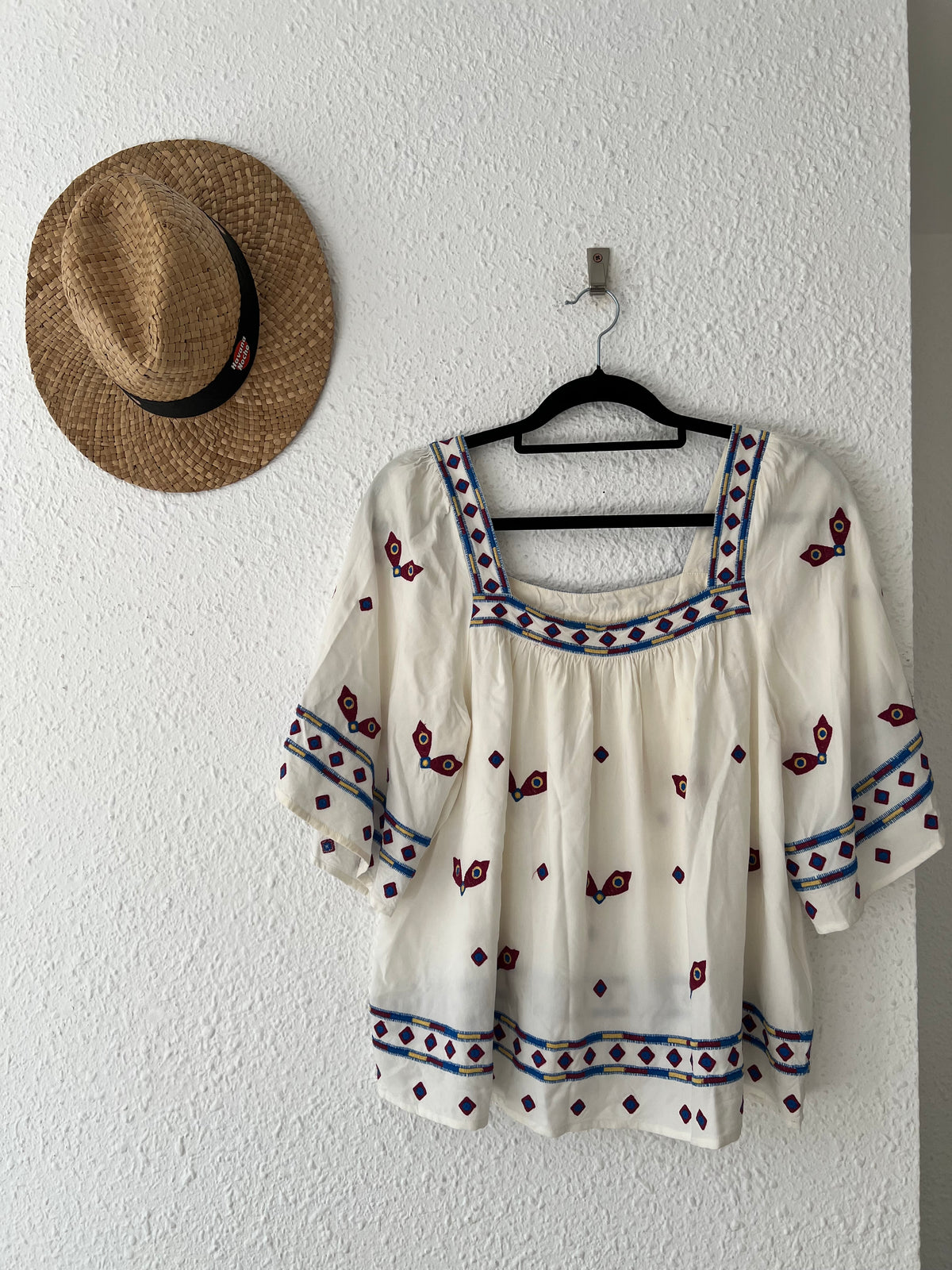 Blouse bohème oiseaux brodée ba&sh écru