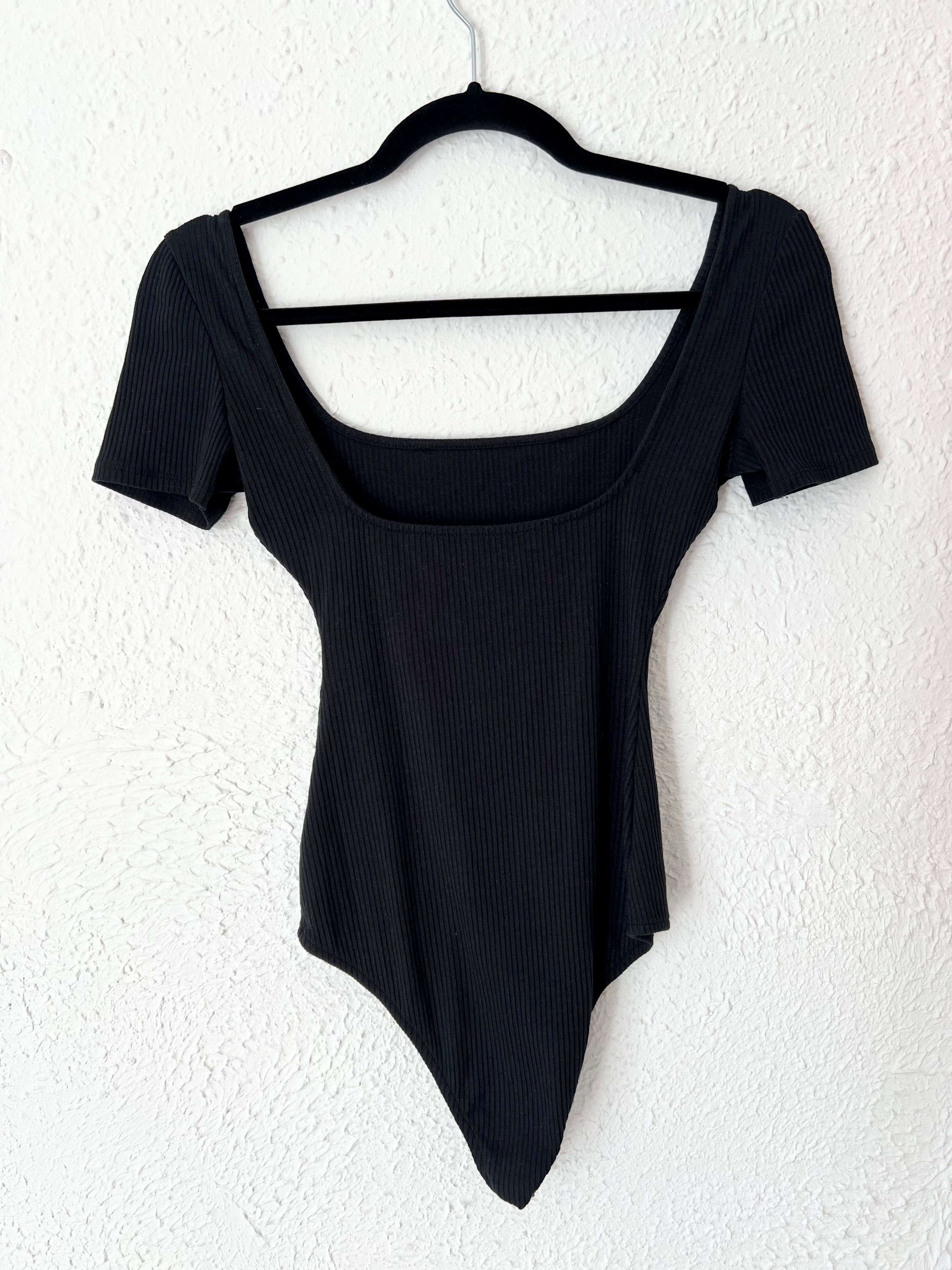Body côtelé encolure carrée noir Sézane – Taille XXS