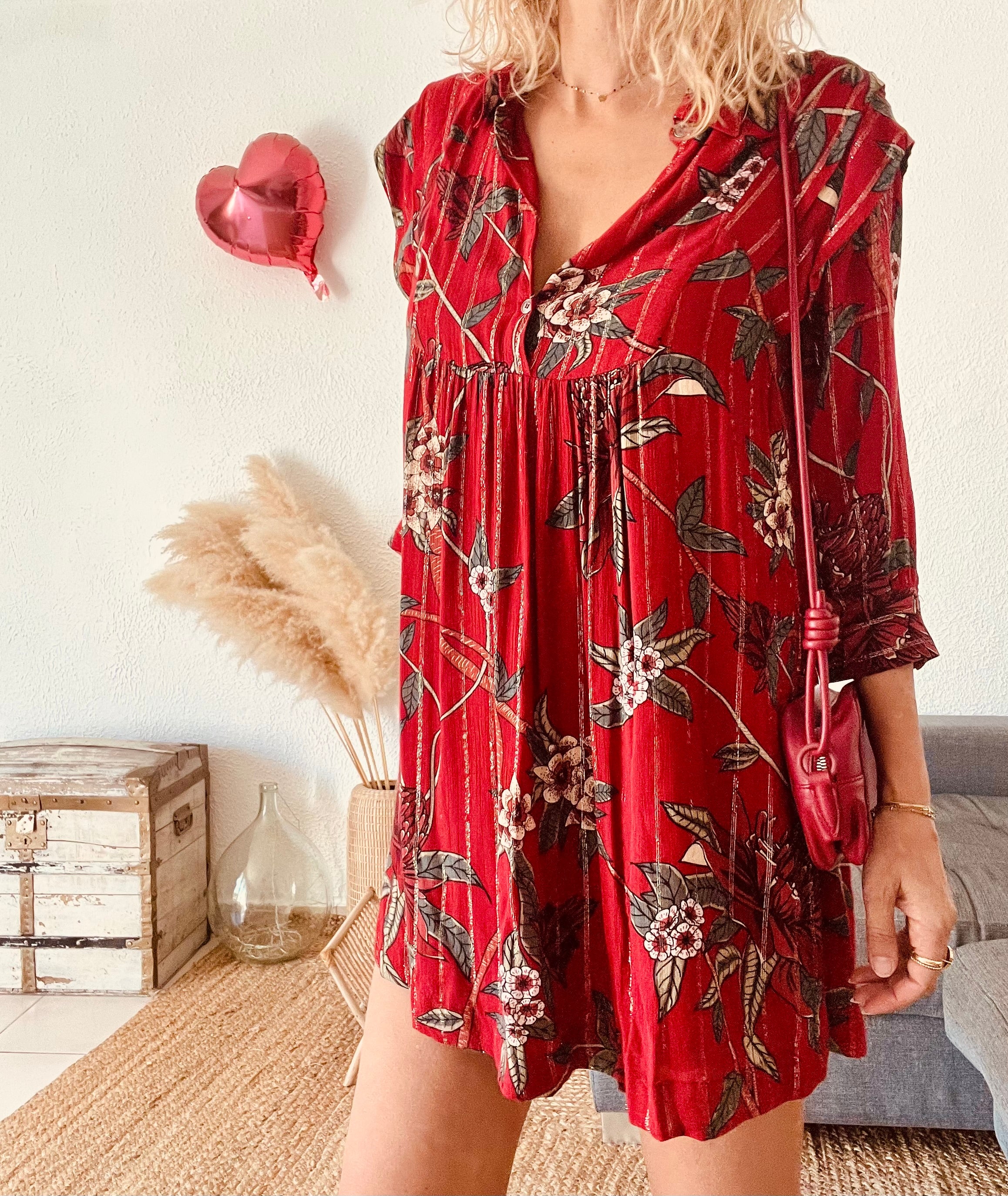 Robe fleurie tropicale rouge ba&sh – Taille 36 (XS)
