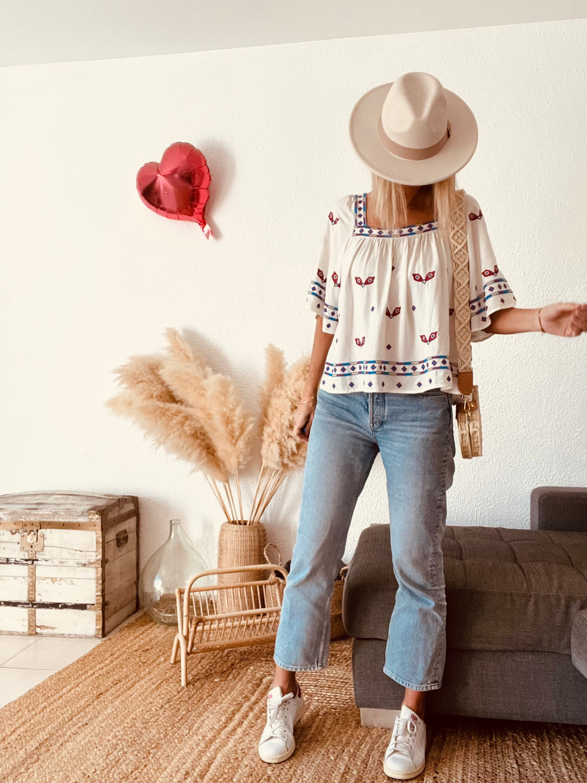 Blouse bohème oiseaux brodée ba&sh écru
