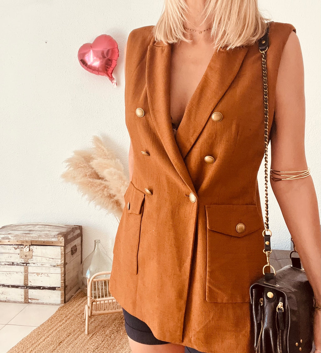 Gilet long boutonné cognac Pinko – Taille 40