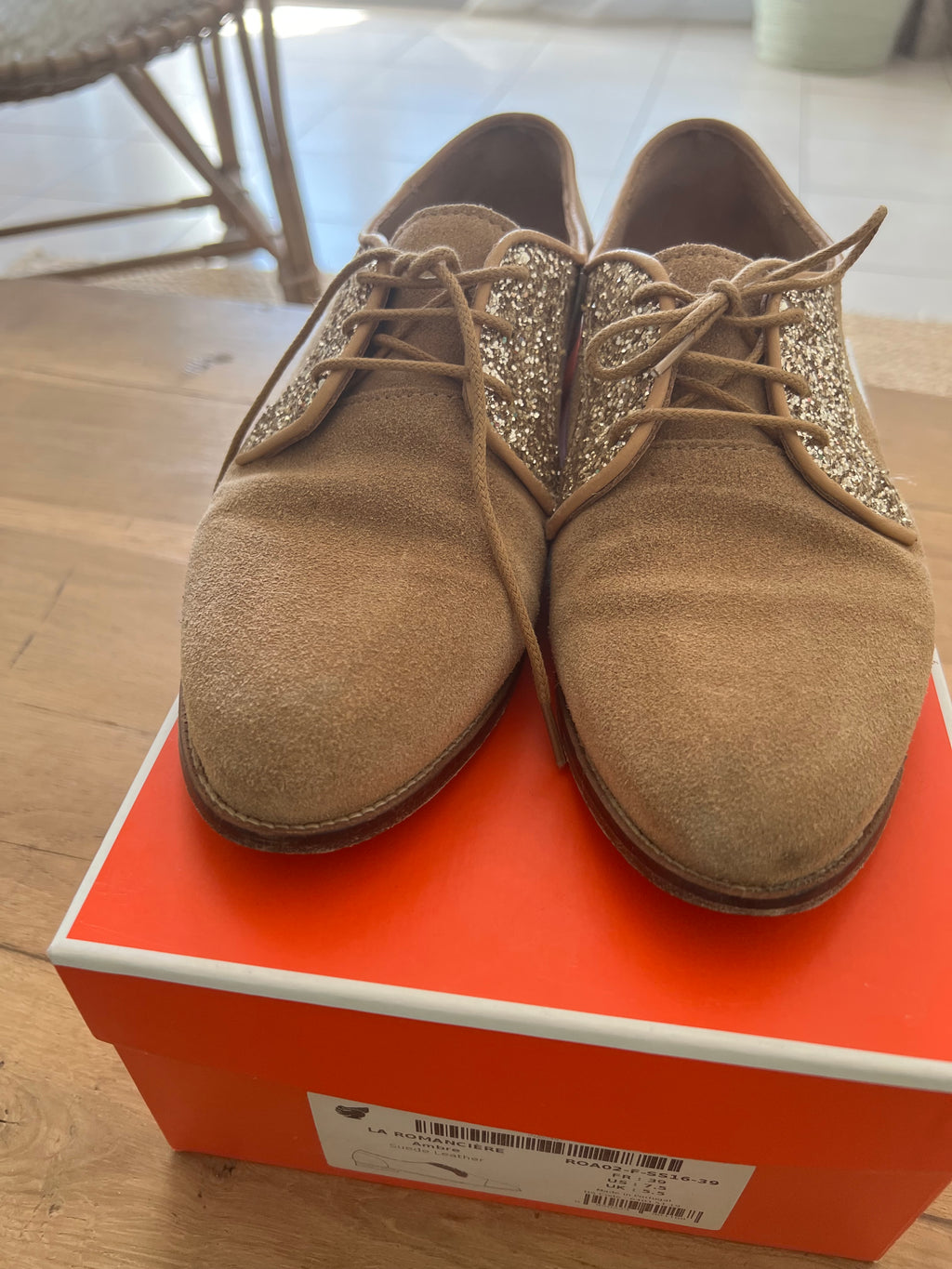 Derbies glitter camel Bobbies La Romancière – Taille 39