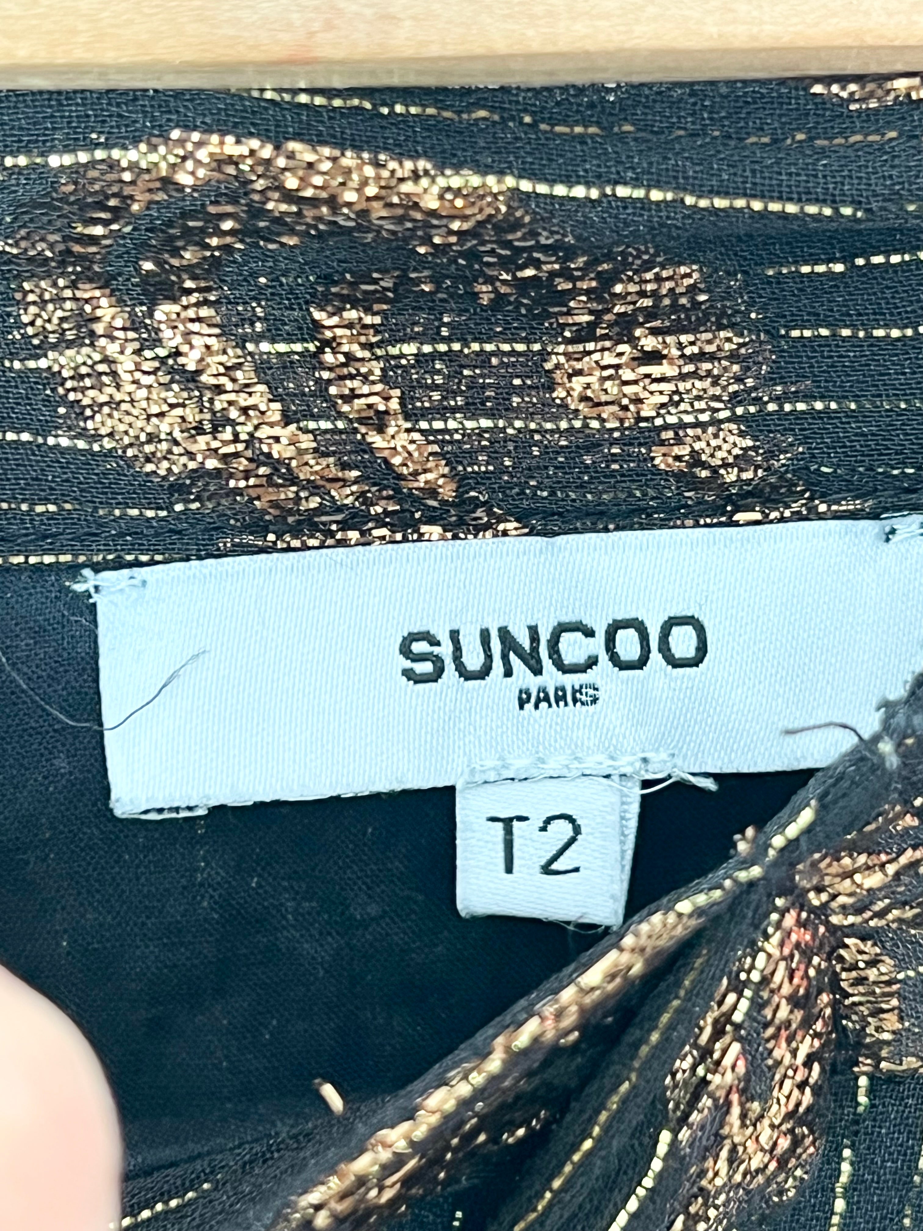 Jupe portefeuille imprimée léopard noir et or SUNCOO – Taille 2