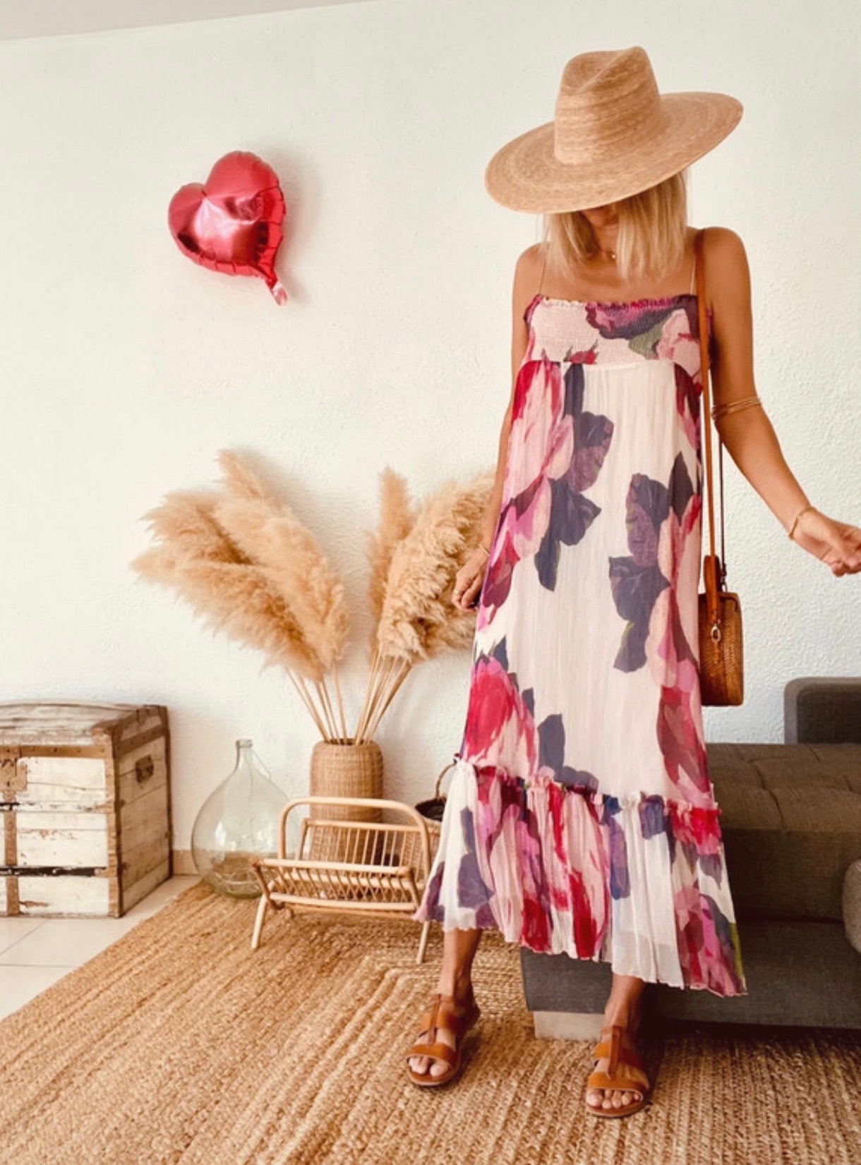 Robe longue fleurie smockée rose Zara Basic – Taille 36