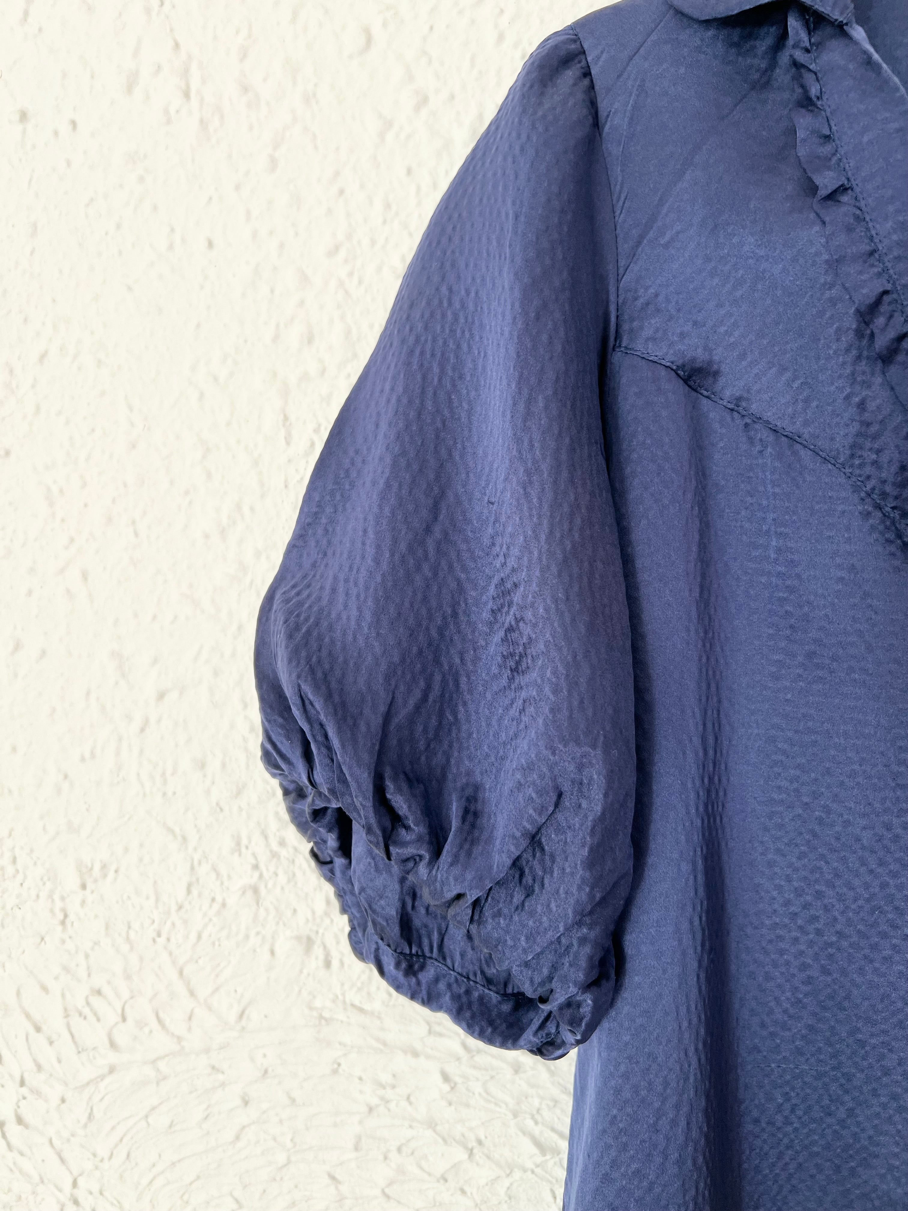 Blouse col V volant soie bleu marine Maje – Taille S