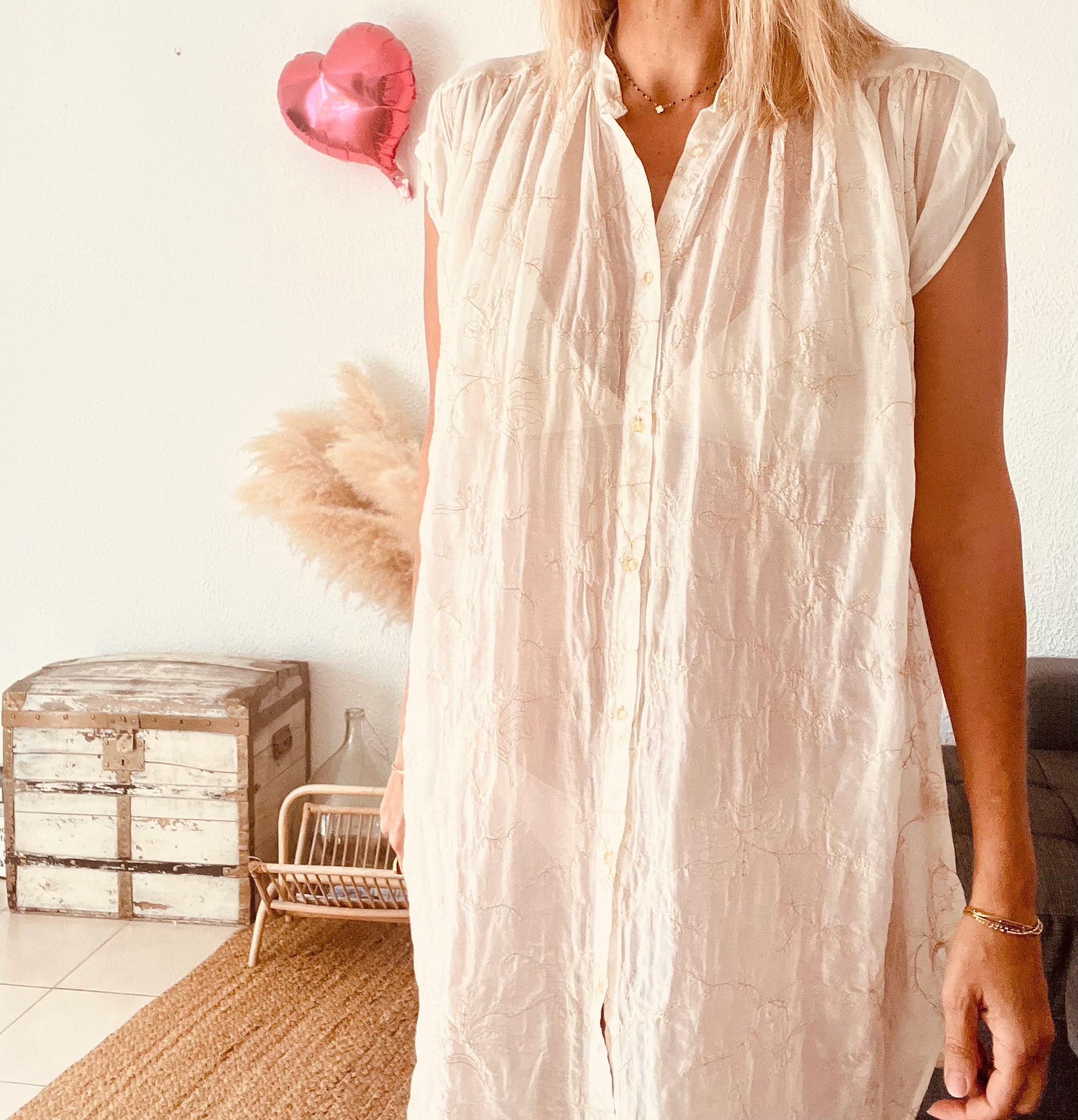 Robe chemise brodée écrue forte_forte Resort – Taille 0 (XS/S)