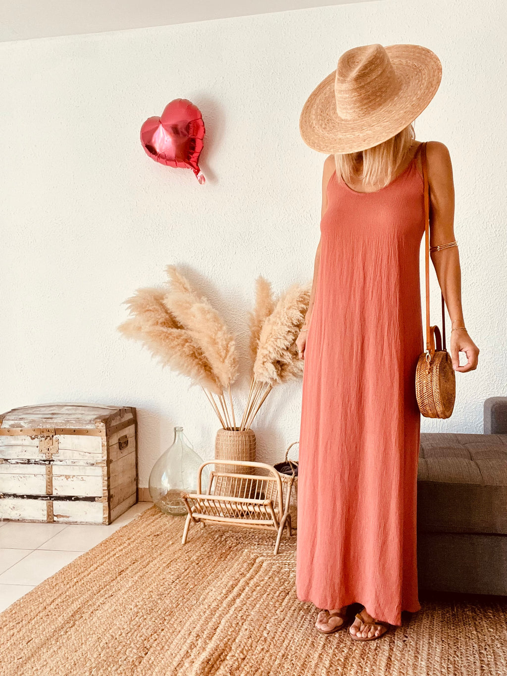 Robe longue dos nu terracotta Les Follies – Taille unique 36/40
