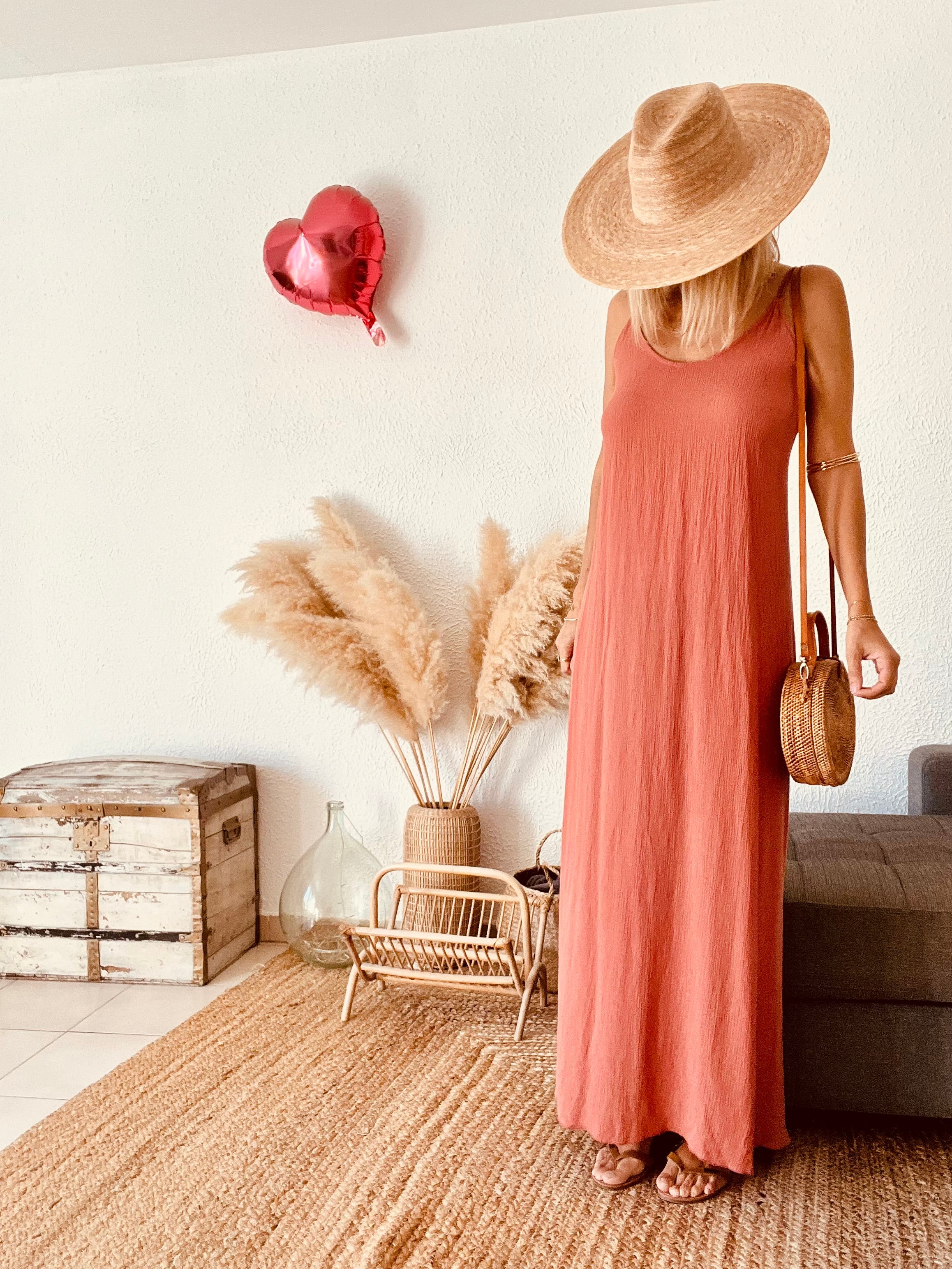 Robe longue dos nu terracotta Les Follies – Taille unique 36/40