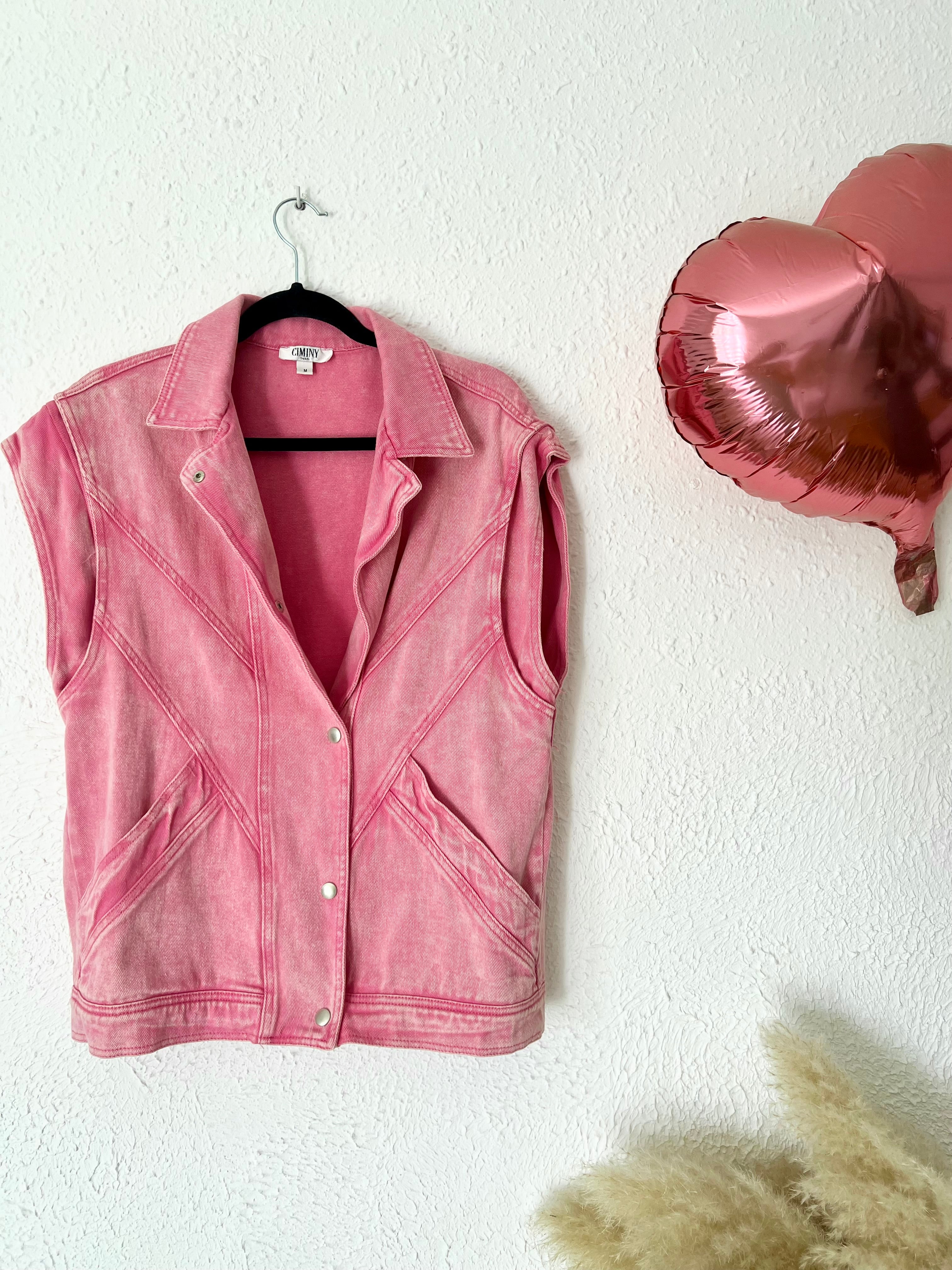 Titre : Gilet en jean rose délavé Ciminy Paris – Taille M