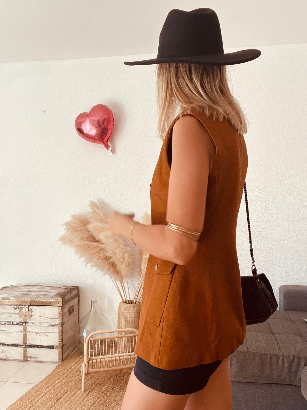 Gilet long boutonné cognac Pinko – Taille 40