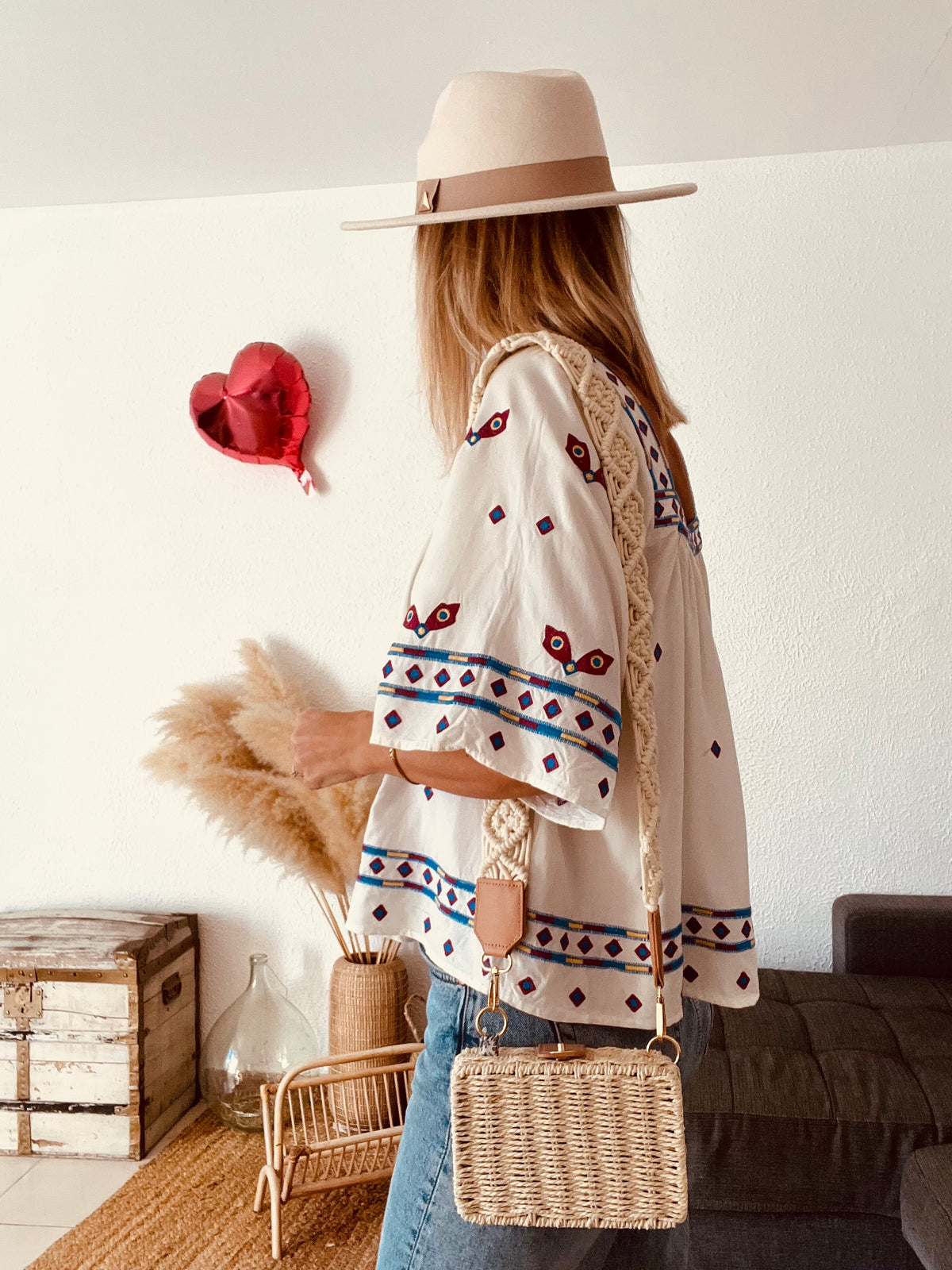 Blouse bohème oiseaux brodée ba&sh écru