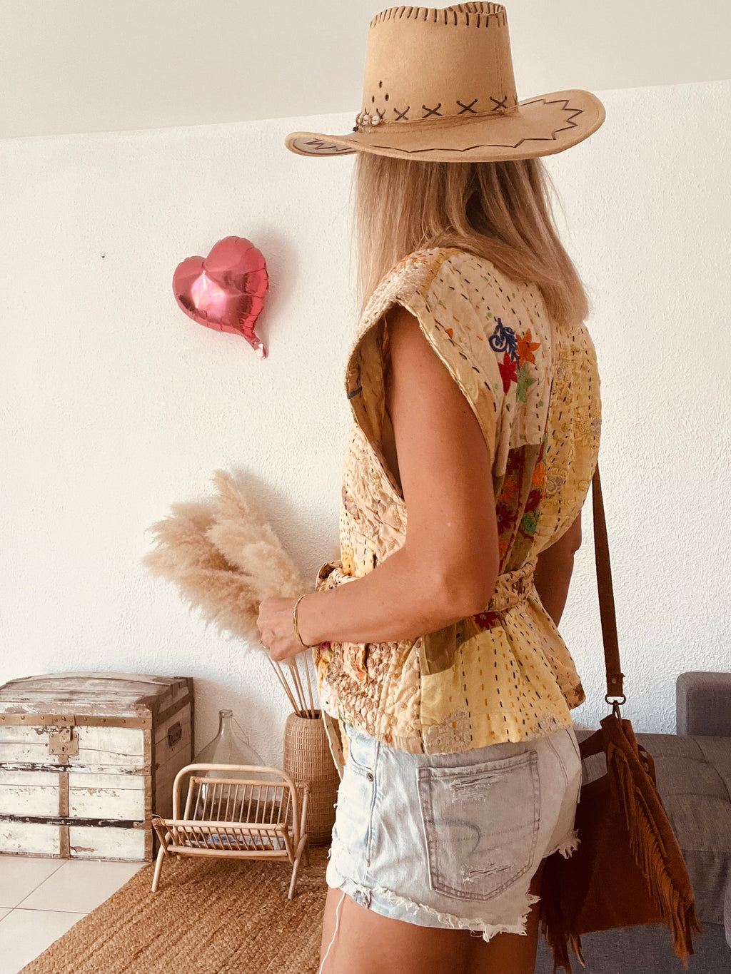 Veste kimono kantha upcyclée beige Sissel Edelbo – Taille unique
