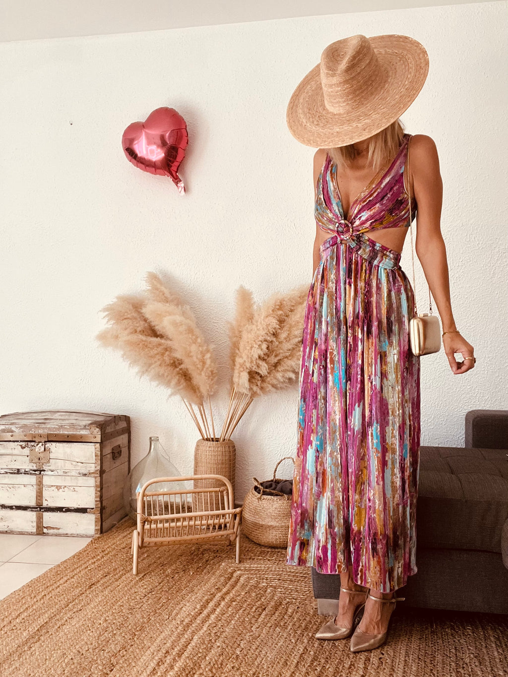 Robe mi-longue découpes bohème multicolore Lilie Rose – Taille M/L
