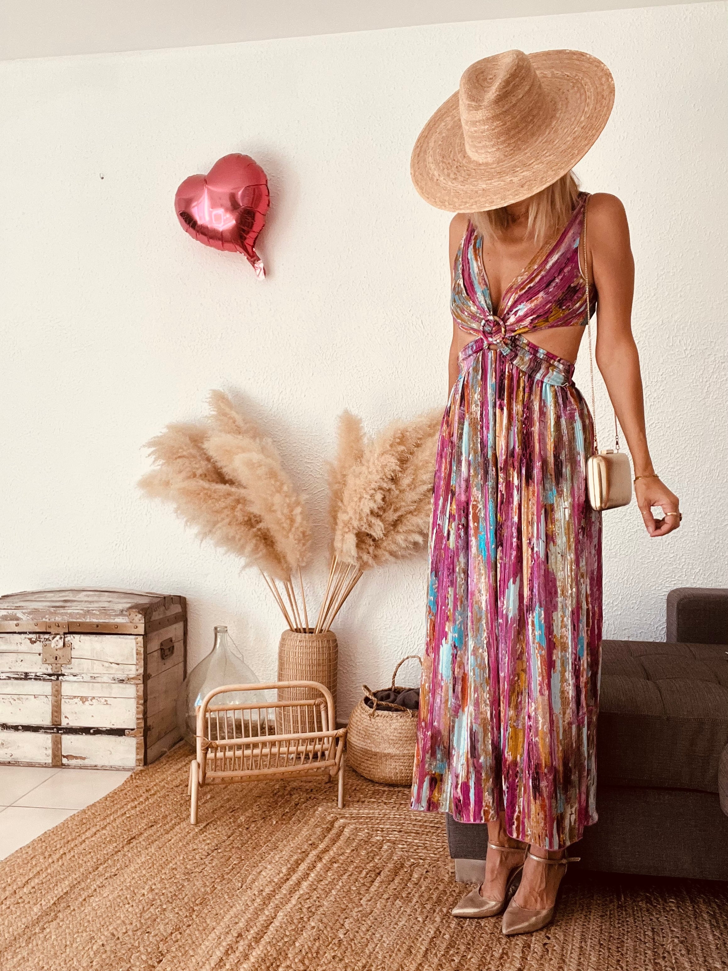 Robe mi-longue découpes bohème multicolore Lilie Rose – Taille M/L