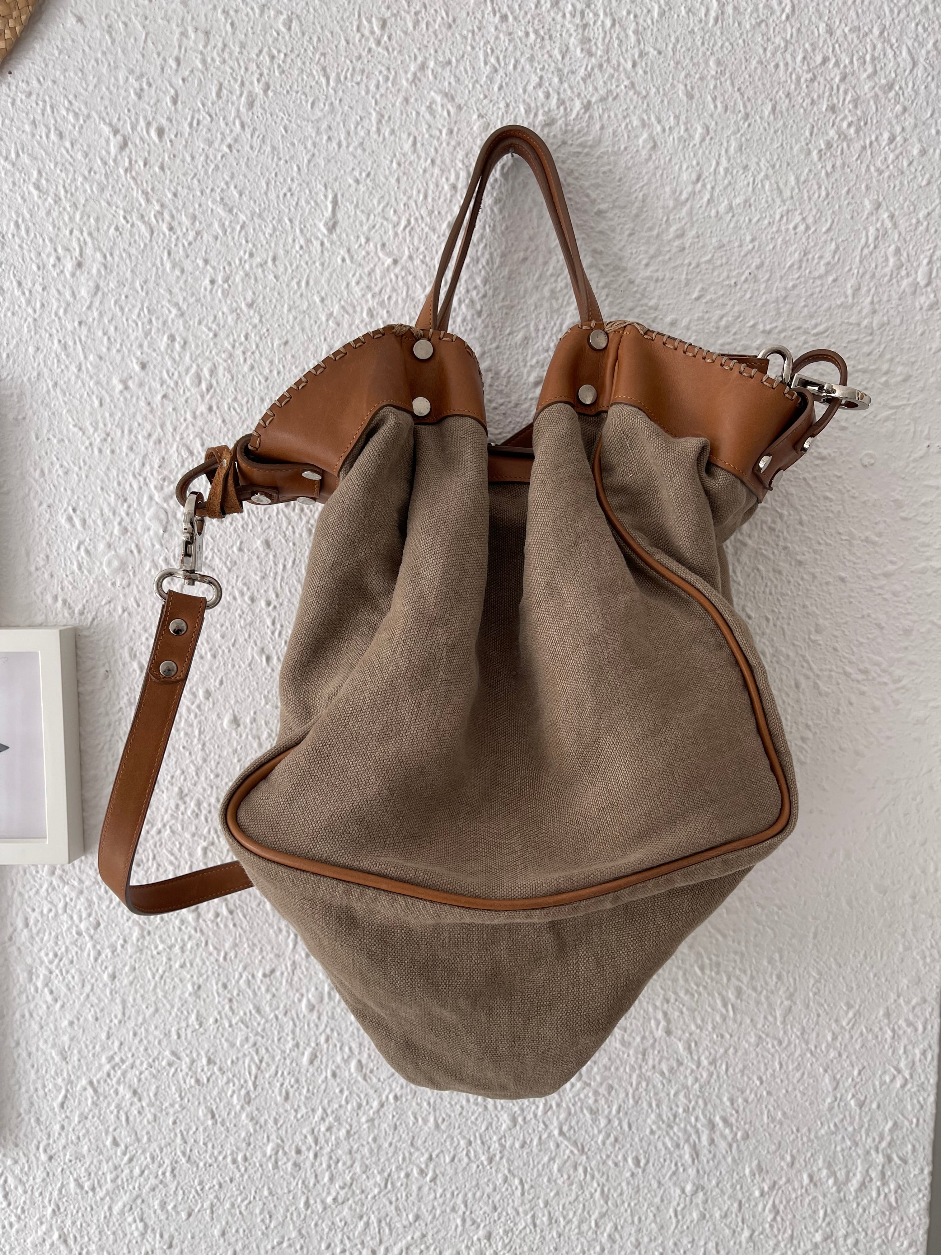 Sac cabas bohème lin et cuir Carlos Arthémis – Taille unique
