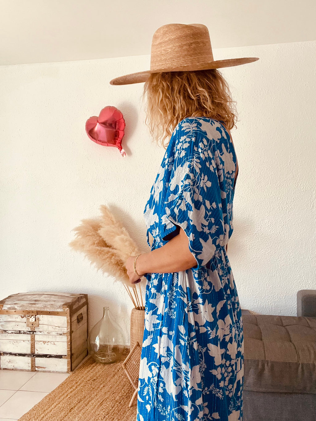 Robe longue fleurie bohème bleue GOA – Taille L
