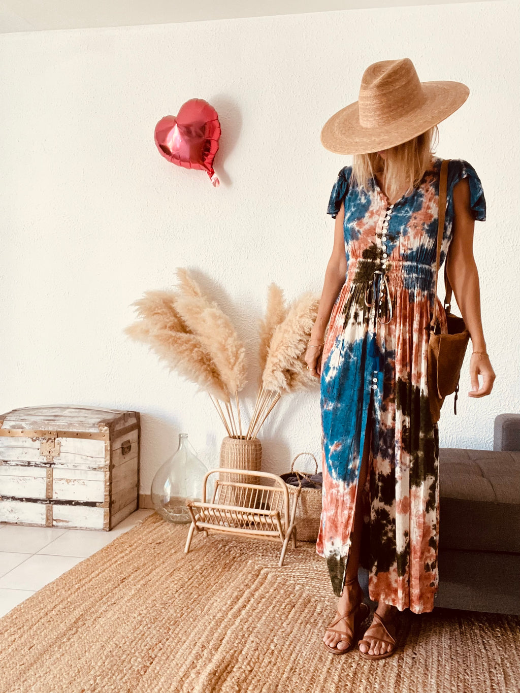 Robe longue tie-dye smockée multicolore Scandal! – Taille unique