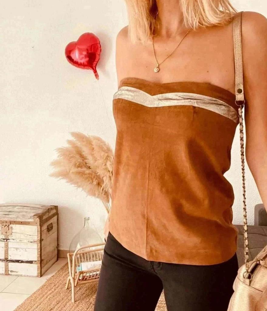 Bustier camel en daim véritable Bel Air - taille 36
