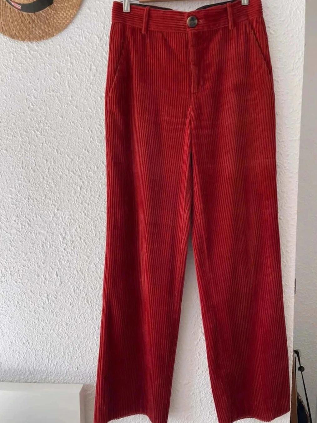 Pantalon Zara Woman velours côtelé rouge – Taille S/m– Coupe droite vintage chic