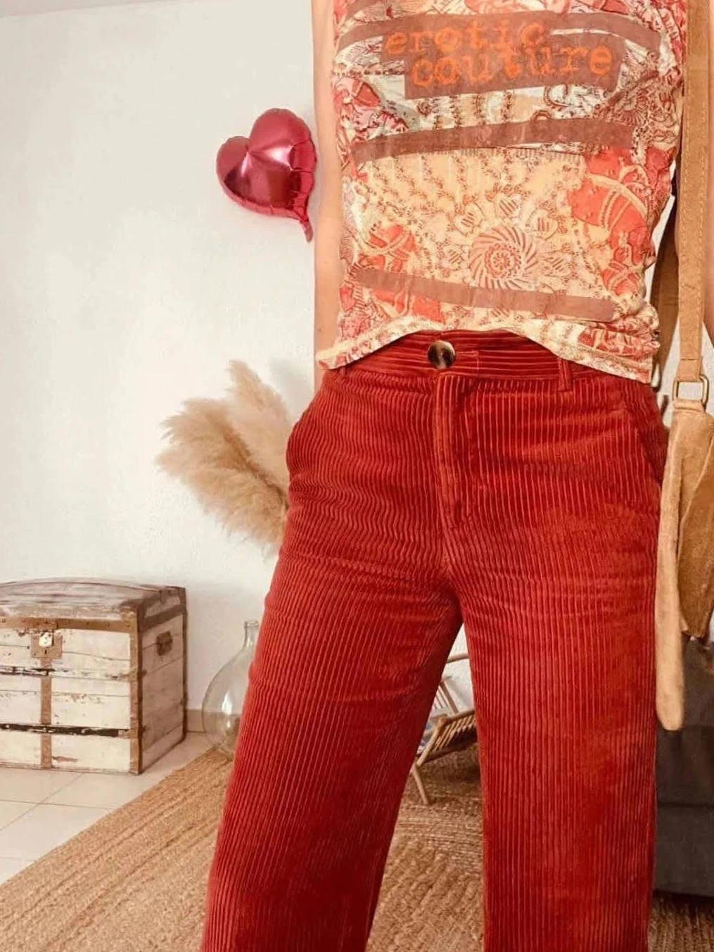 Pantalon Zara Woman velours côtelé rouge – Taille S/m– Coupe droite vintage chic