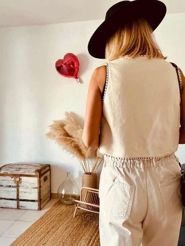 Gilet Zara broderies cord noir sur écru - taille M