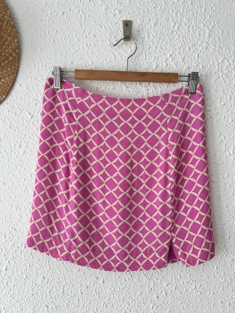 Jupe Mango imprimé géométrique rose et écru - taille 38
