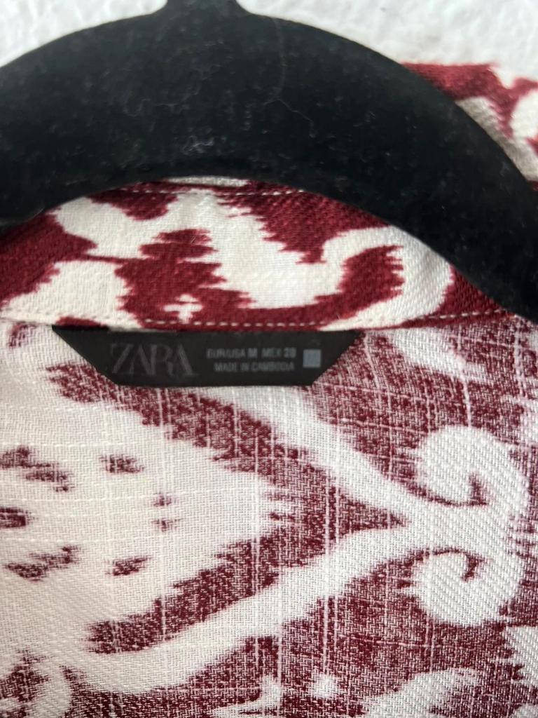 Blouse Zara imprimé ikat bordeaux & écru - taille M