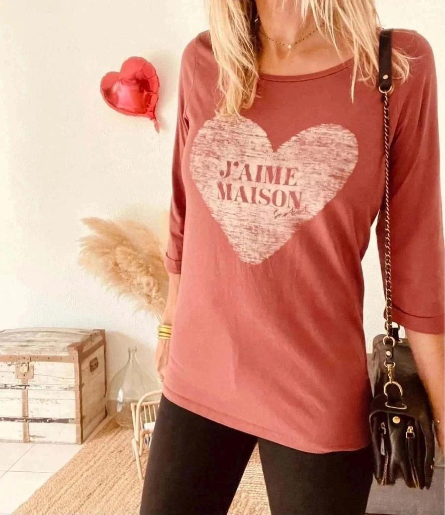 T-shirt rouge terre cuite Maison Scotch – Taille 3 -b-241103-3493