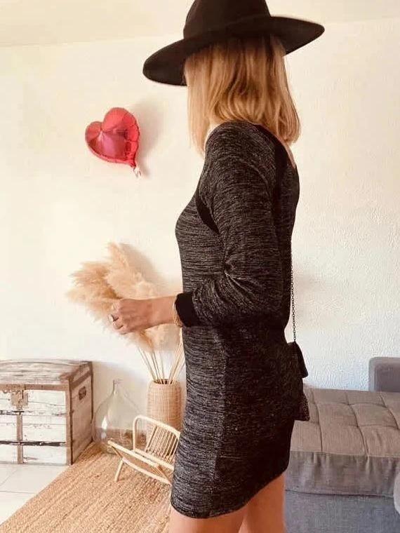 Robe Sandro gris chiné fils métalliques / finitions noires - taille 38