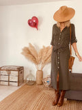 Robe-chemise kaki Promod 100 % coton – Taille 38/40 B-251117-4315